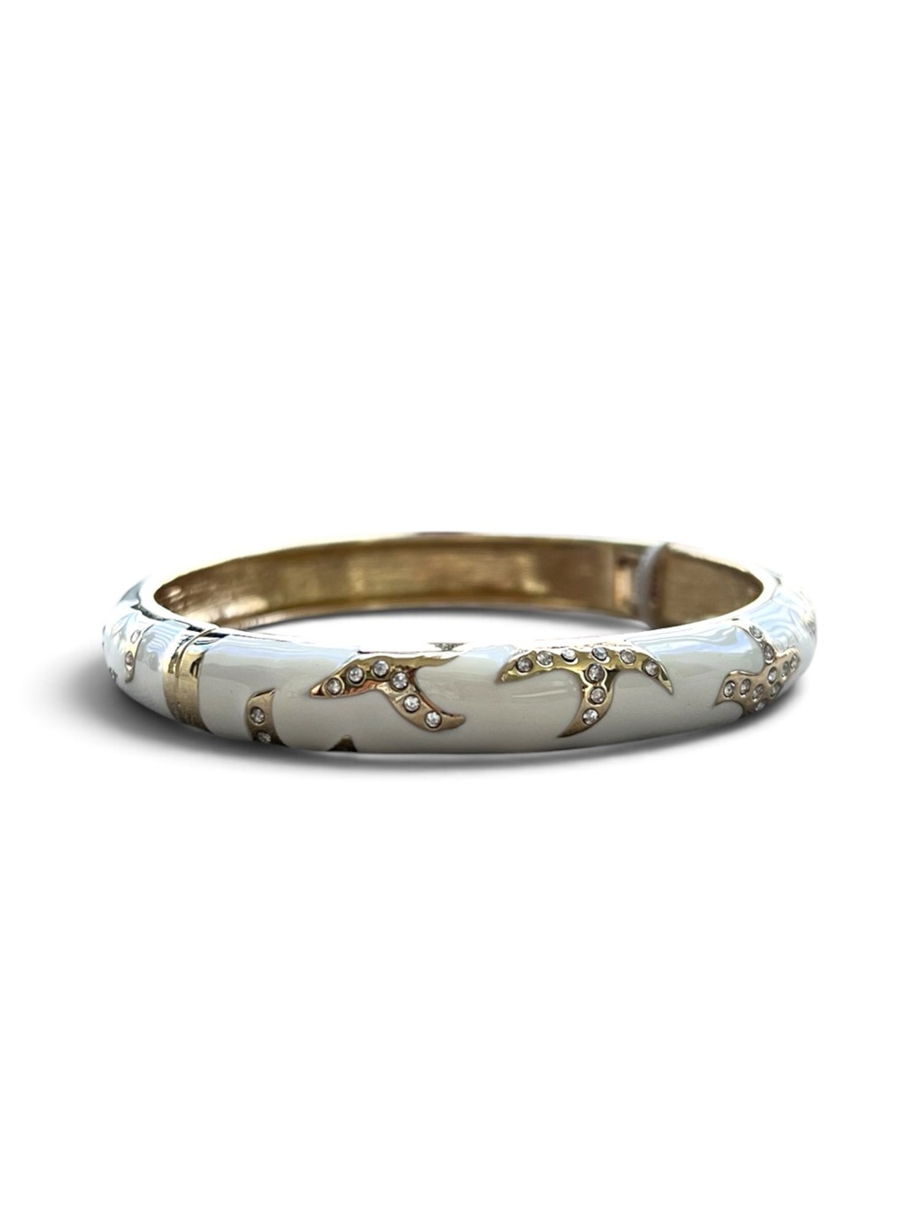 Tommy Bahama White Enamel and Gold Starfish Crystal  Hinged Bangle Bracelet